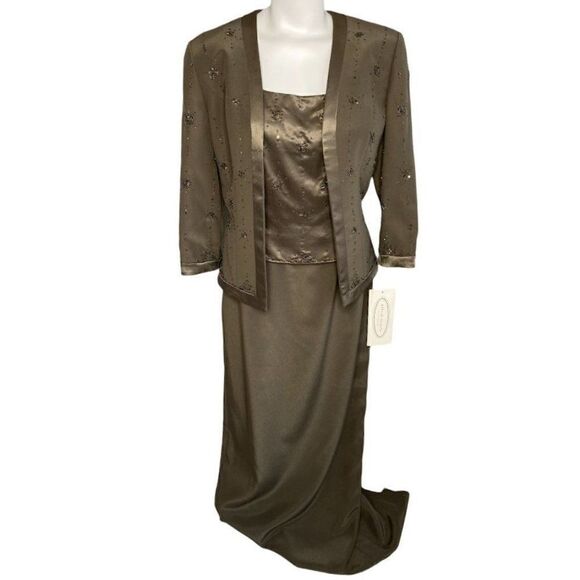 Alfred Angelo Dresses & Skirts - ALFRED ANGELO 2Pc Green Brown Beaded Jacket &‎ Dress Sz 8 Formal MOB NEW